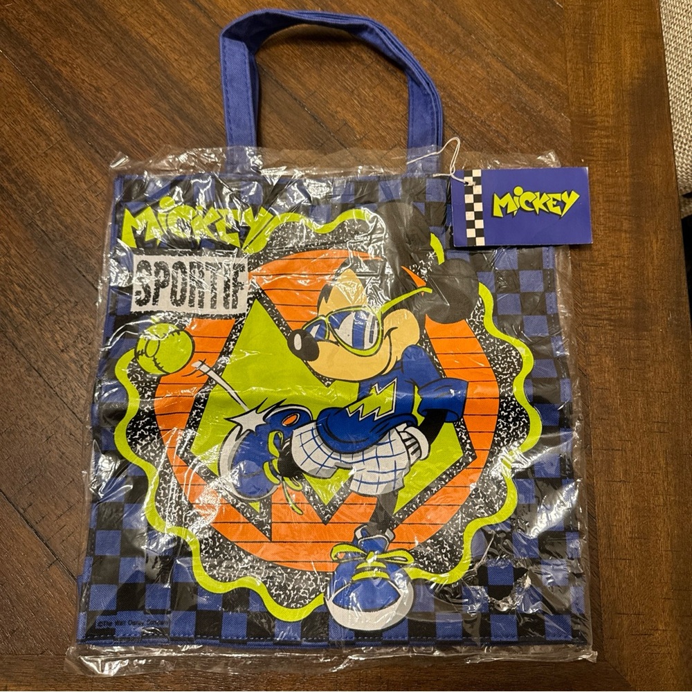 Vtg 90s Disney Mickey Mouse Blue Neon Sports Tennis Kids Graphic Canvas Tote NWT